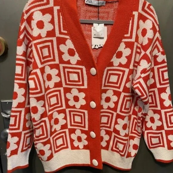 RETRO KNIT JACQUARD FLORAL CARDIGAN - Picture 6 of 16